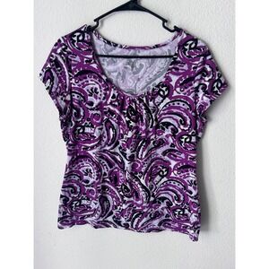 Merona Womens Purple Paisley Scoop Neck Short Sleeve Blouse XL